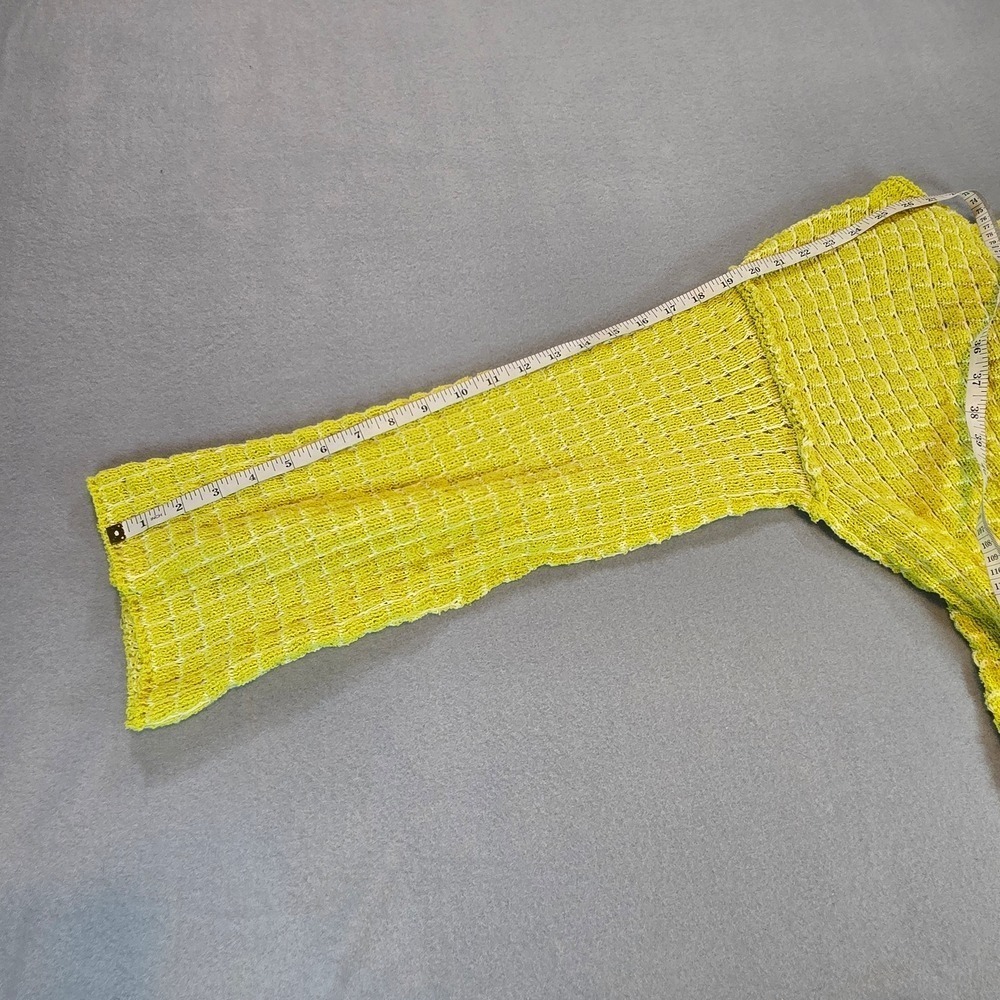 Davi & Dani Waffle Knit Sweater Womens L Yellow Bell Sleeve Boho Boat Neck - Picture 7 of 7